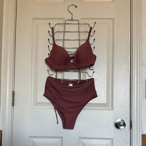 Cupshe Red Bikini Set Modern High-Waisted Swimwear.